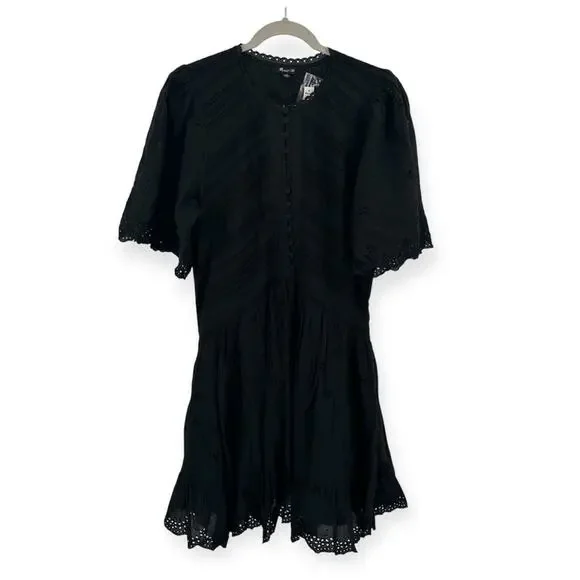 Madewell Eyelet Flutter Sleeve Mini Dress in Cotton Black Size 10 Madewell Eyelet Flutter Sleeve Mini Dress in Cotton Black Size 10